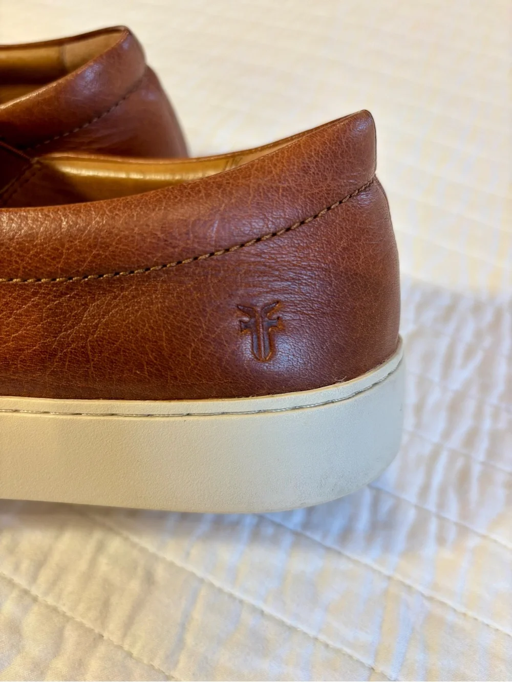 Frye Lena Slip-On Leather Loafers - Cognac Brown with Cream Sole